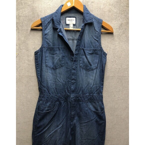 Forever 21 Denim Jumper Size Small Sleeveless Snap Button Up - Picture 1 of 14